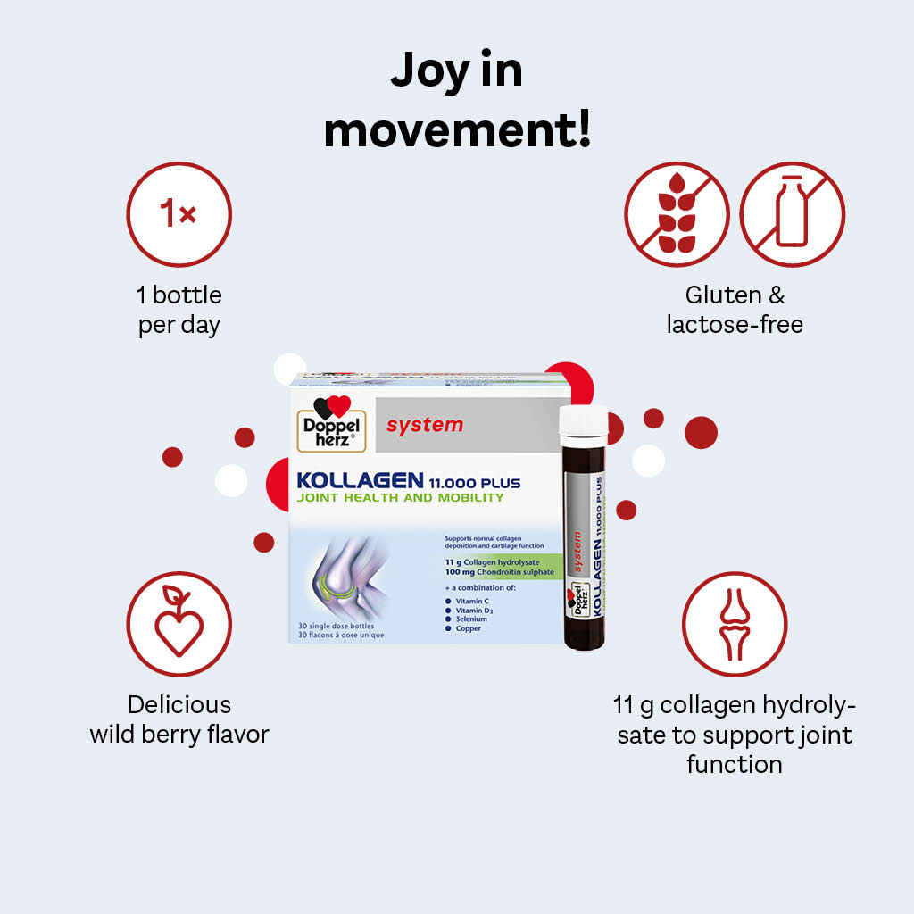 Doppelherz Kollagen 11.000 Plus Drinkable Collagen Supplement For Joint Health, Single Dose Phials, Pack of 30's