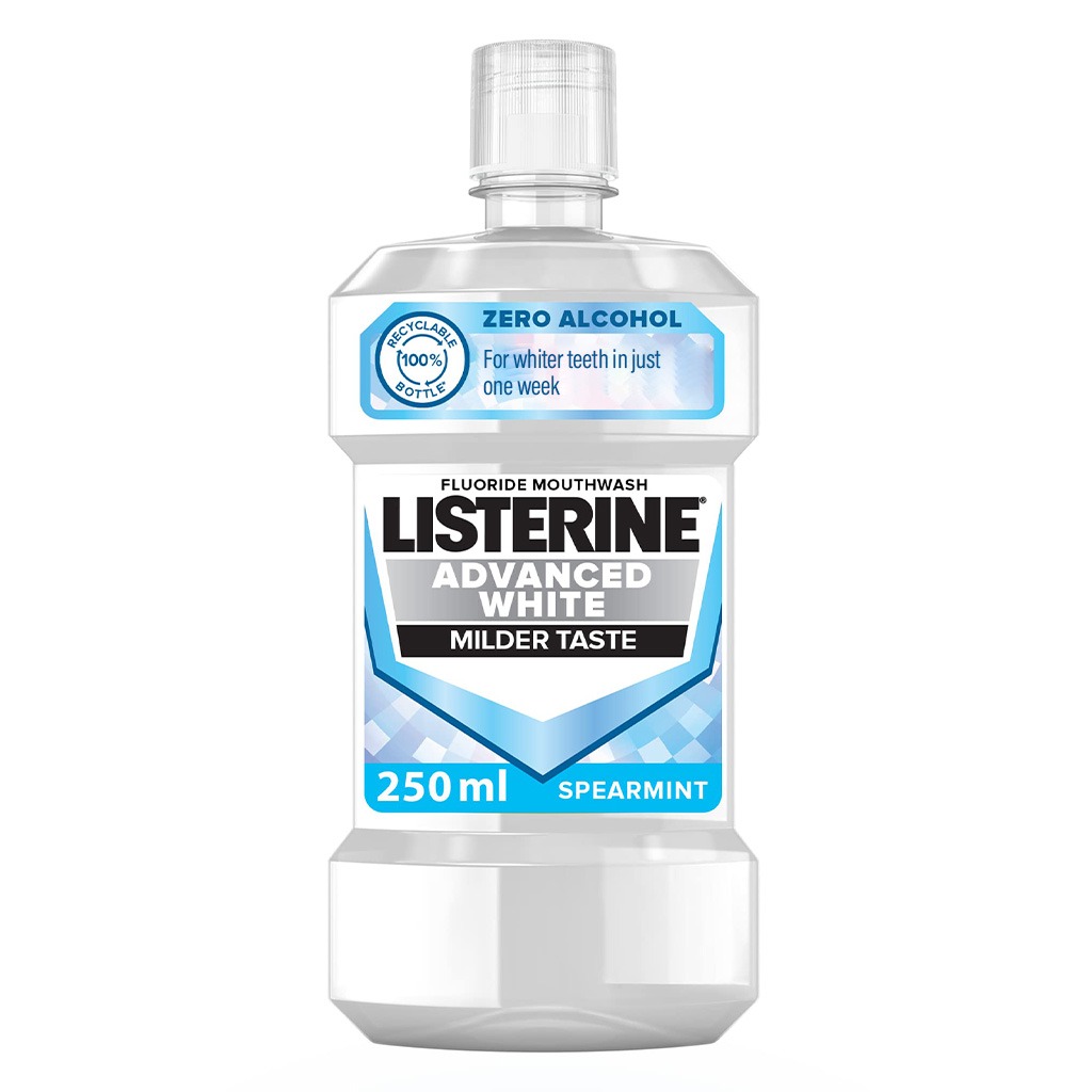 Listerine Advanced White Mouthwash With Zero Alcohol, Milder Taste, Spearmint Flavor, 250ml