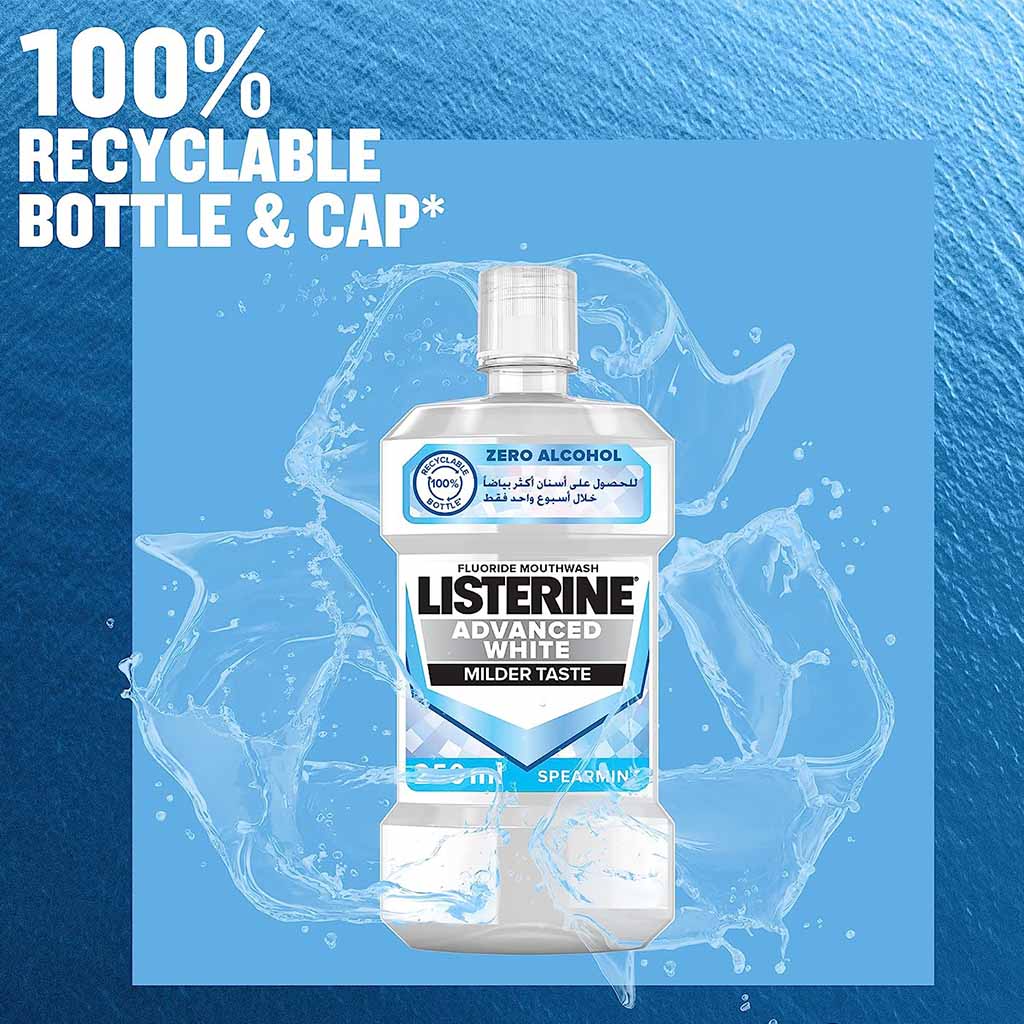 Listerine Advanced White Mouthwash With Zero Alcohol, Milder Taste, Spearmint Flavor, 250ml