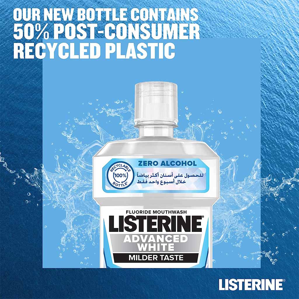 Listerine Advanced White Mouthwash With Zero Alcohol, Milder Taste, Spearmint Flavor, 250ml