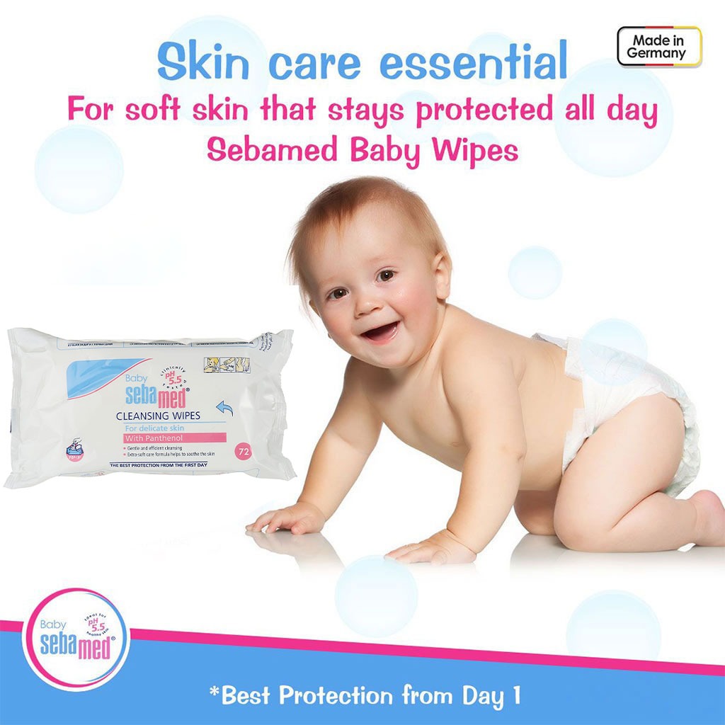 Sebamed Baby Cleansing Wet Wipes With Panthenol For Delicate Skin, Promo Pack of 2 x 72's
