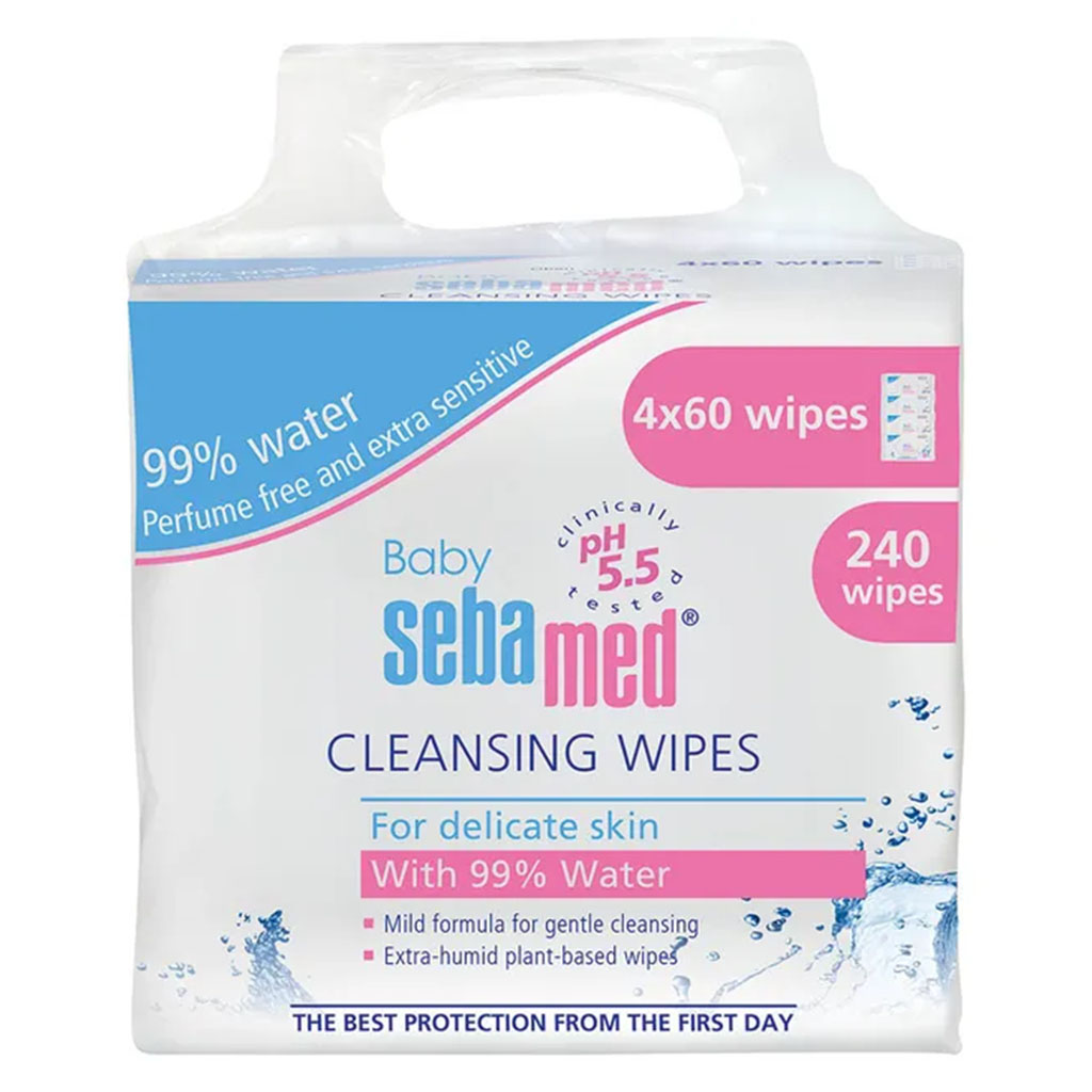 Sebamed Baby Cleansing Wipes With 99% Water For Delicate Skin, Promo Pack of 4 x 60's