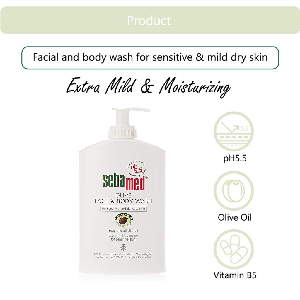 Sebamed Olive Face And Body Wash For Sensitive & Dry Skin, Soap-Free 400ml