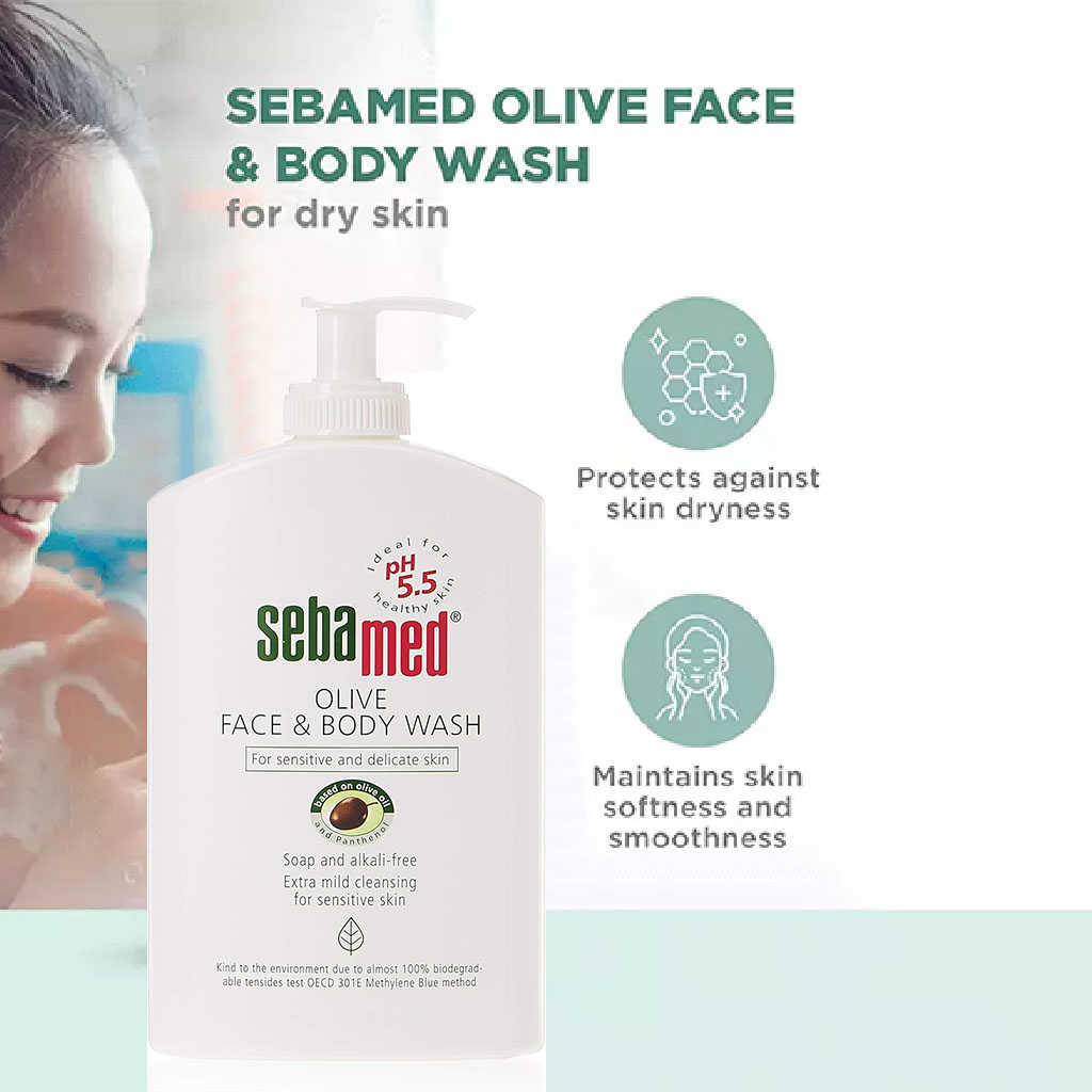 Sebamed Olive Face And Body Wash For Sensitive & Dry Skin, Soap-Free 400ml