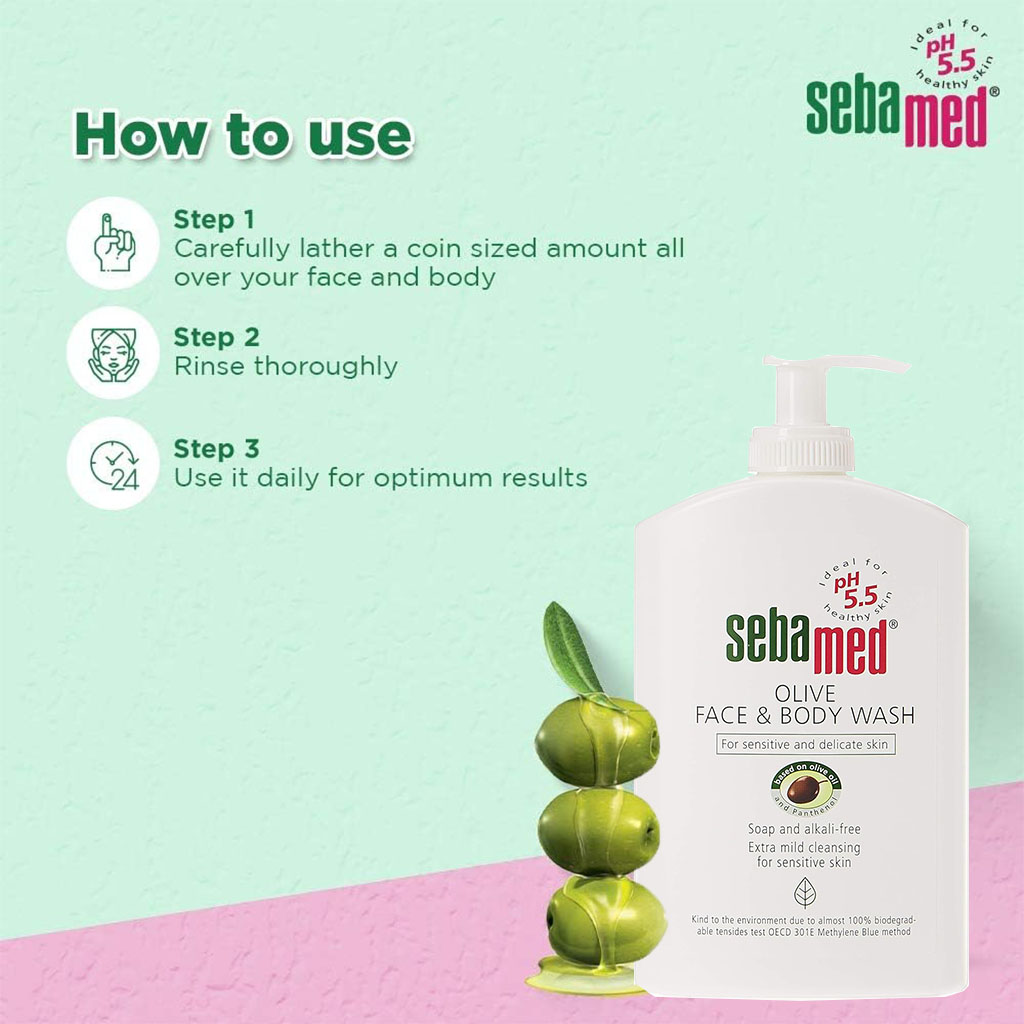 Sebamed Olive Face And Body Wash For Sensitive & Dry Skin, Soap-Free 400ml