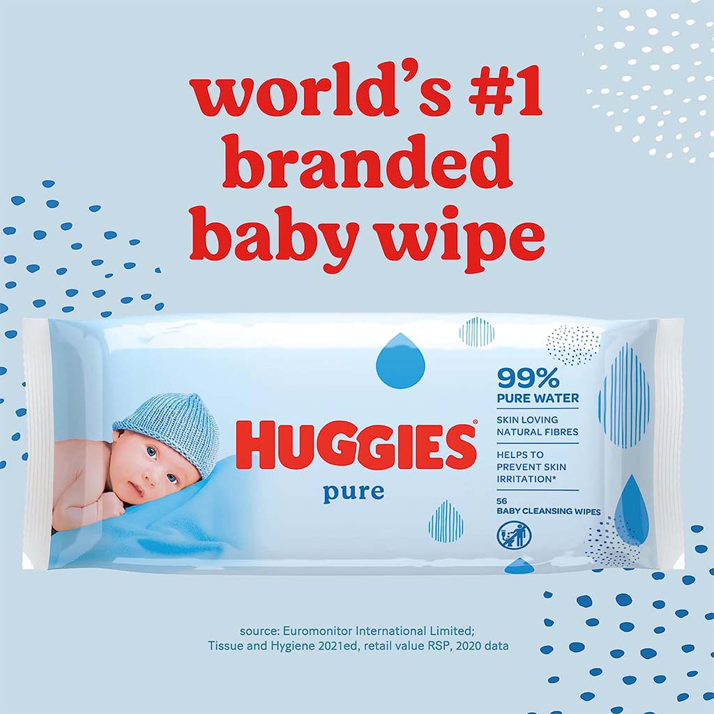 Huggies Pure Cleansing Baby Wet Wipes, Pack of 56's