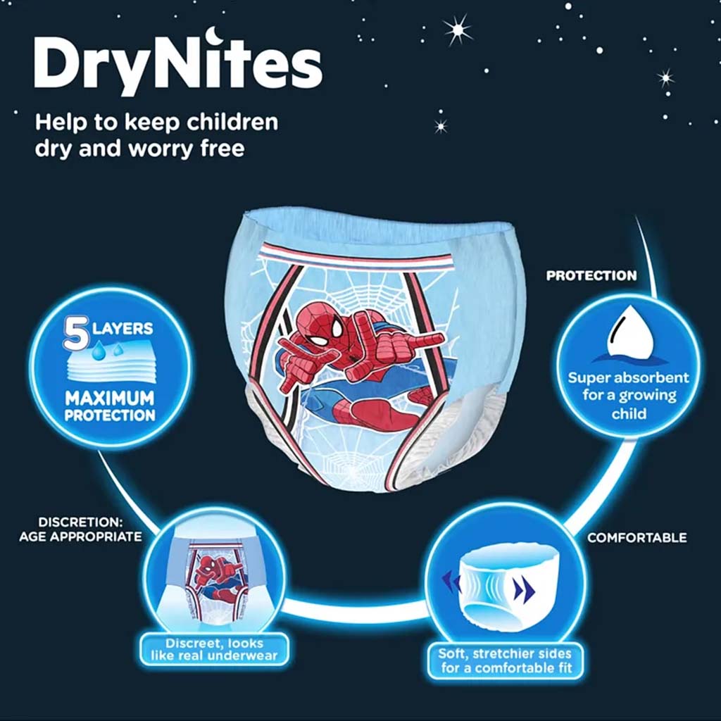 Huggies DryNites Pyjama Pants, 3-5 Years, 16-23Kg, Bed Wetting Diapers For Boys, Jumbo Pack of 16's