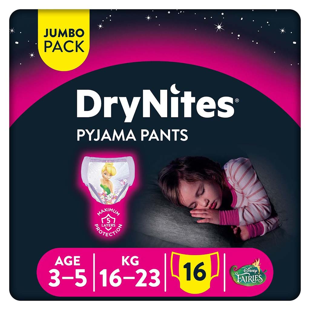 Huggies DryNites Pyjama Pants, 3-5 Years, 16-23Kg, Bed Wetting Diapers For Girls, Jumbo Pack of 16's