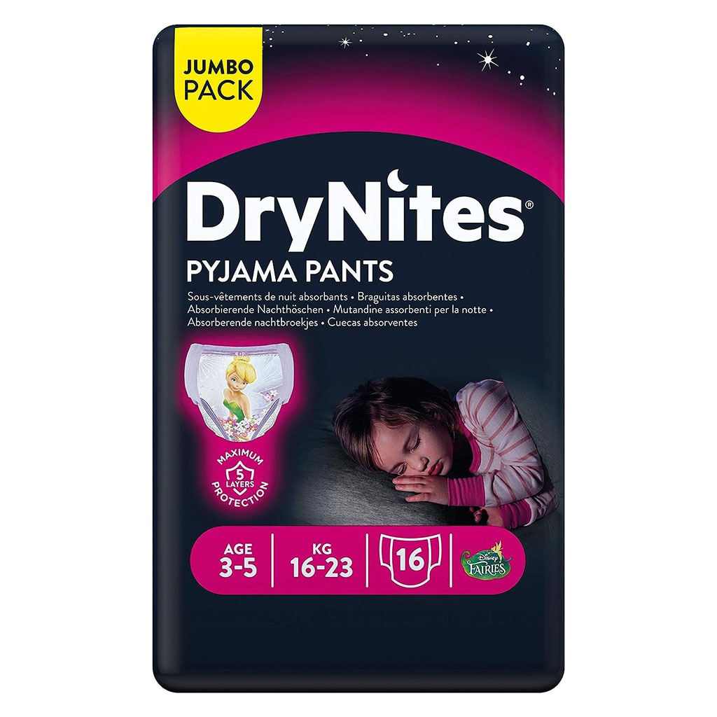 Huggies DryNites Pyjama Pants, 3-5 Years, 16-23Kg, Bed Wetting Diapers For Girls, Jumbo Pack of 16's