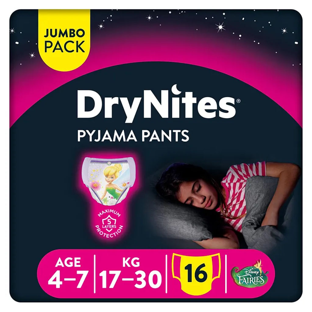 Huggies DryNites Pyjama Pants, 4-7 Years, 17-30Kg, Bed Wetting Diapers For Boys, Jumbo Pack of 16's
