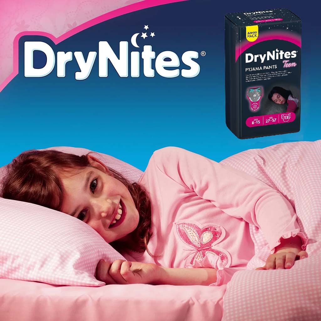 Huggies DryNites Pyjama Pants, 8-15 Years, 27-57Kg, Bed Wetting Diapers For Girls, Jumbo Pack of 13's