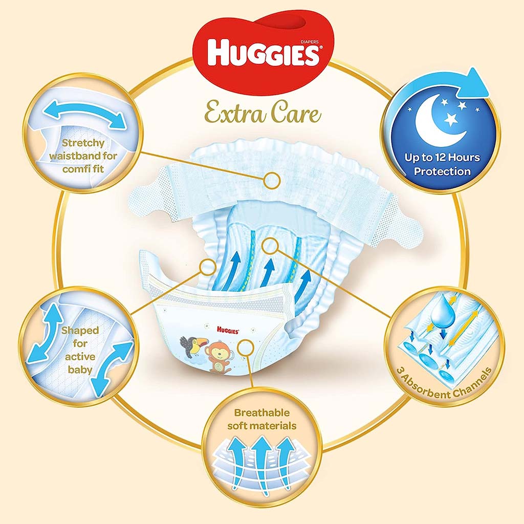 Huggies Extra Care Baby Diapers, Size 4, 8-14Kg, Pack of 40's