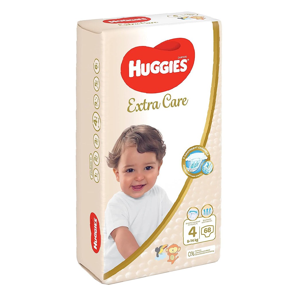 Huggies Extra Care Baby Diapers, Size 4, 8-14Kg, Pack of 68's