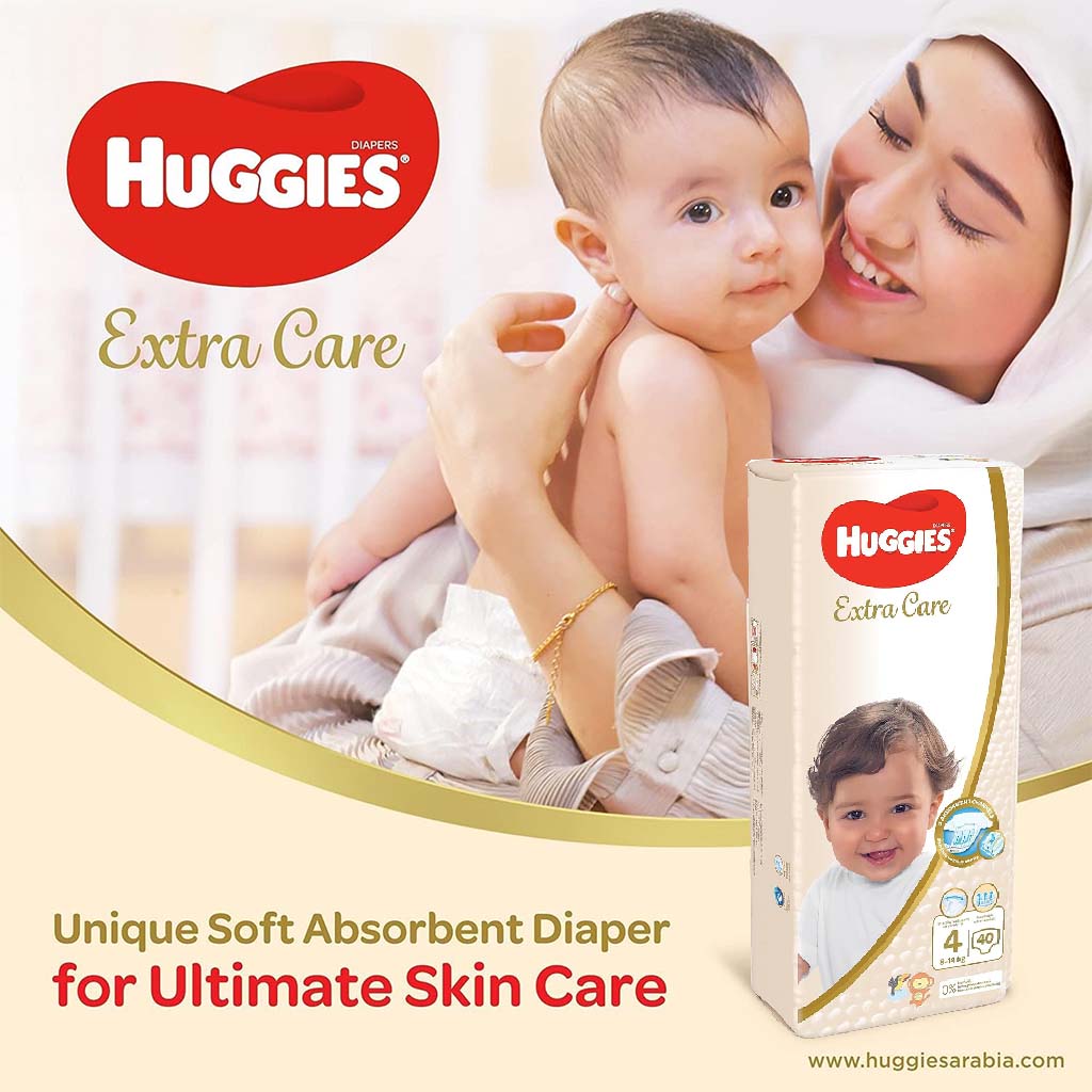 Huggies Extra Care Baby Diapers, Size 4, For 8-14kg Baby, Pack of 40's