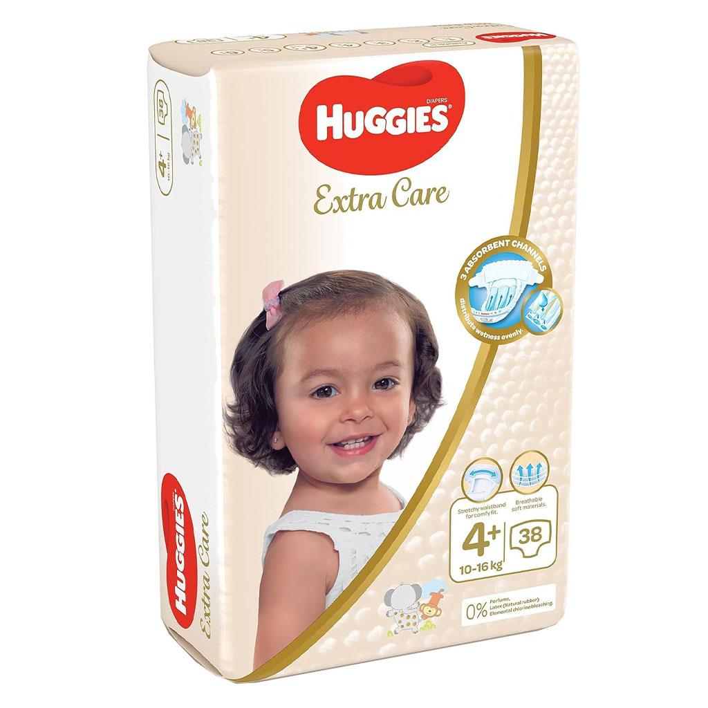 Huggies Extra Care Baby Diapers, Size 4+, For 10 -16 kg Baby, Pack of 38's