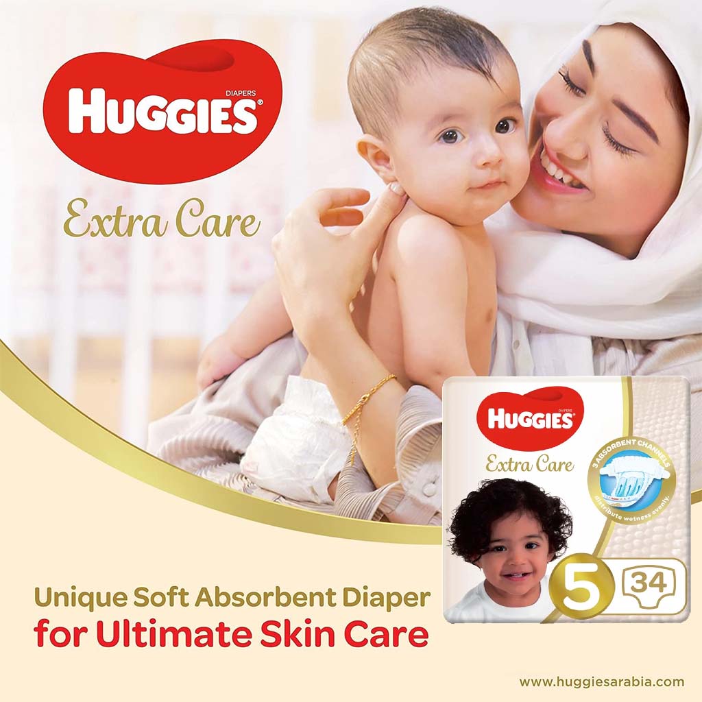 Huggies Extra Care Diapers, Size 5, For 12-22kg Baby, Promo Pack of 2 x 34's