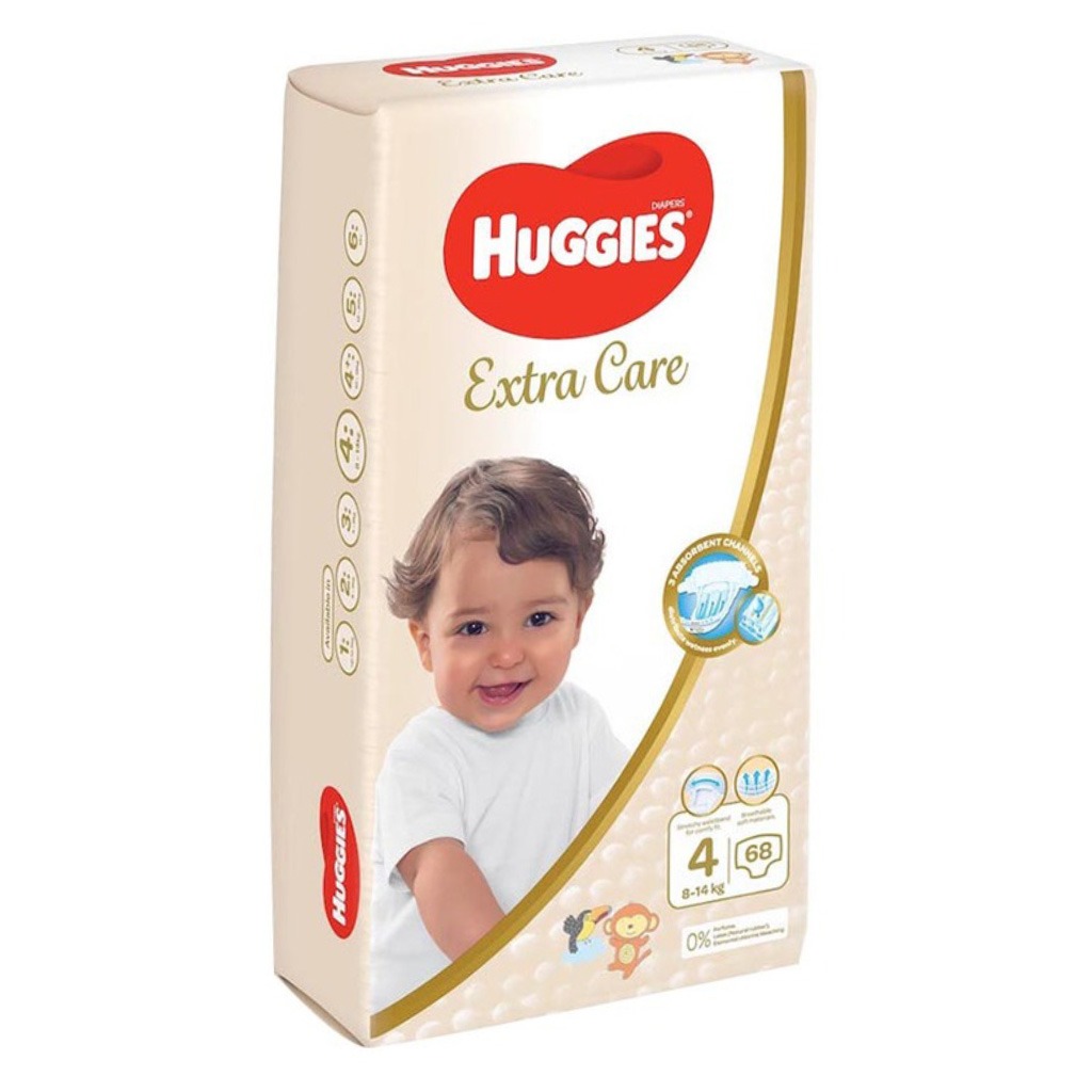 Huggies Extra Care Baby Diapers, Size 4, For 8-14kg Baby, Pack of 68's
