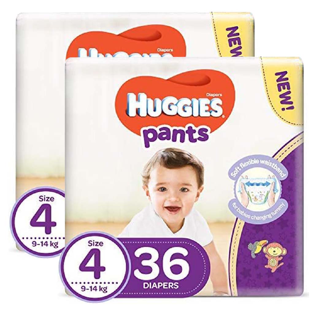 Huggies Active Baby Diaper Pants, Size 4, 9-14Kg, Promo Pack of 2 x 36's