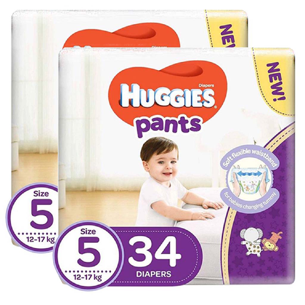 Huggies Active Baby Diaper Pants, Size 5, 12-17Kg, Promo Pack of 2 x 34's