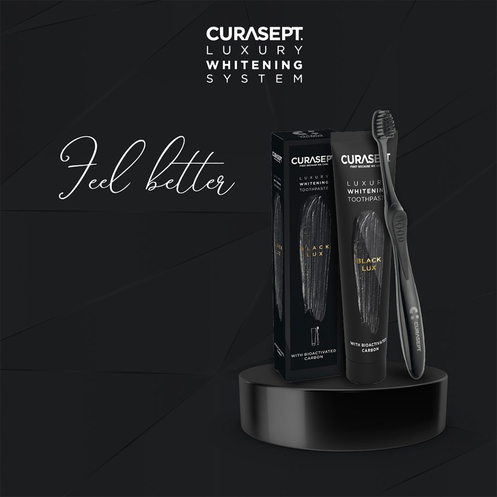 Curasept Black Luxury Whitening Toothpaste With Activated Carbon 75ml + Curasept Whitening Toothbrush, Pack of 2 pieces