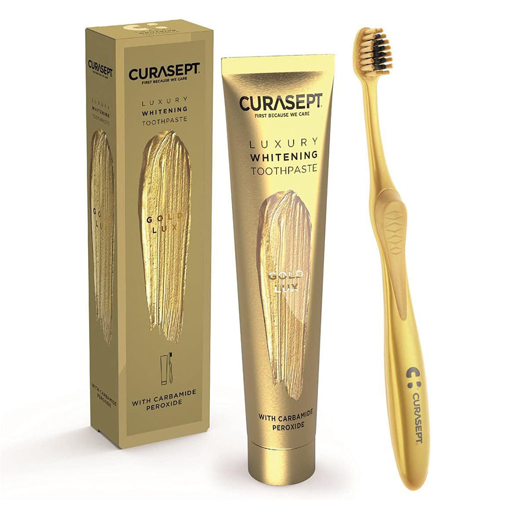 Curasept Gold Lux Luxury Whitening Toothpaste 75ml + Curasept Whitening Toothbrush, Pack of 2 pieces