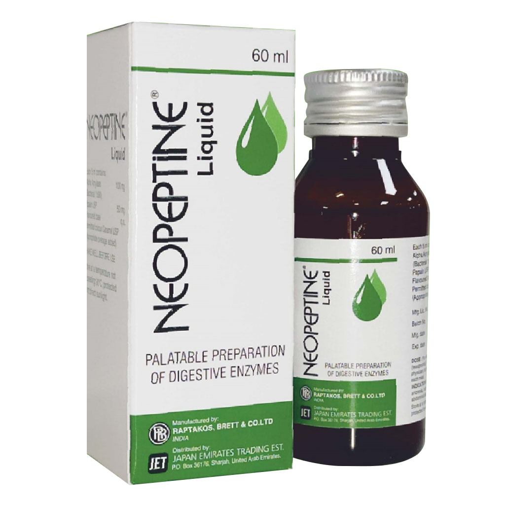 Neopeptine Digestive Enzyme Supplement, Palatable Liquid For Indigestion Relief 60ml
