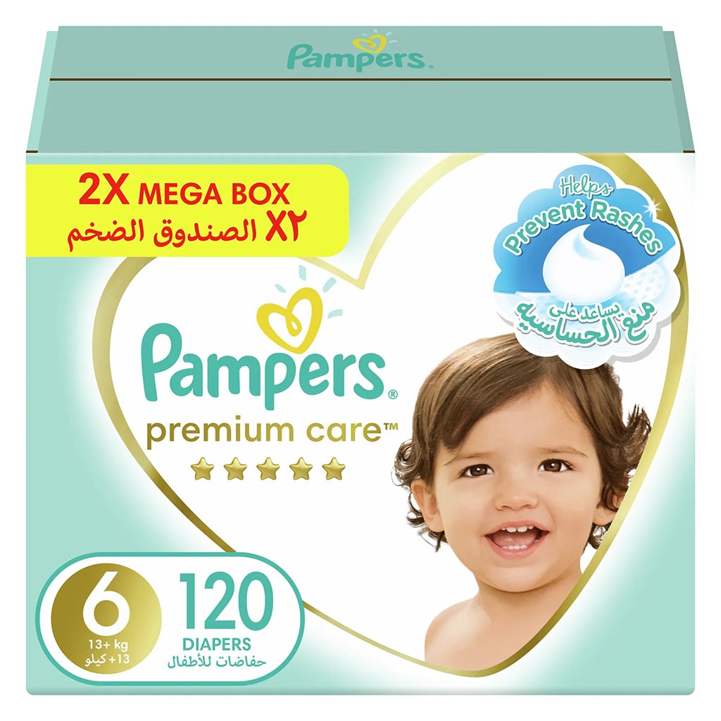 Pampers Premium Care Baby Diapers, Size 6, 13+Kg, Pack of 120's