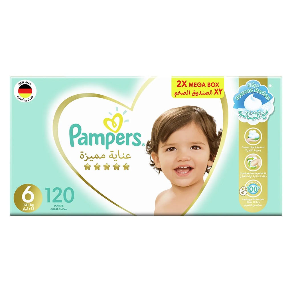 Pampers Premium Care Baby Diapers, Size 6, 13+Kg, Pack of 120's