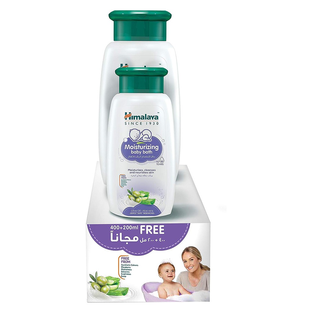Himalaya Moisturizing No-Tears Gentle Baby Bath With Olive Oil & Aloe Vera 400ml + 200ml Value Pack