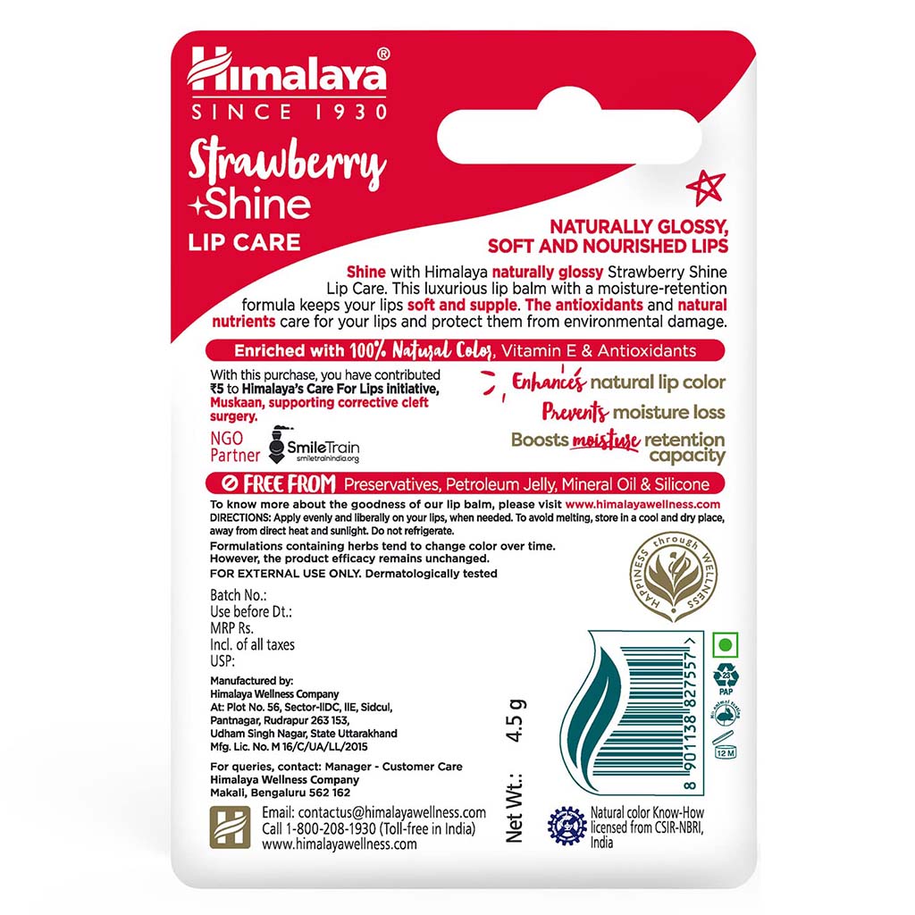 Himalaya Strawberry Shine Lip Balm For Dry Chapped Lips 4.5g