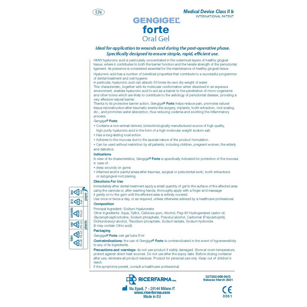 Gengigel Forte Hyaluronic Acid Oral Gel, Pain Relieving Oral Gel For Mouth Ulcers & Mouth Wounds 8ml