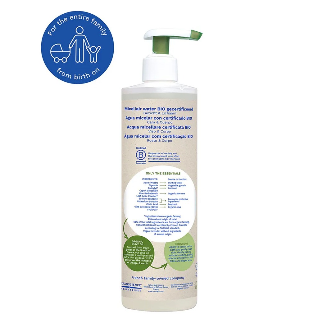 Mustela Baby Bio Organic No Rinse Cleansing Micellar Water For Face & Body 400ml