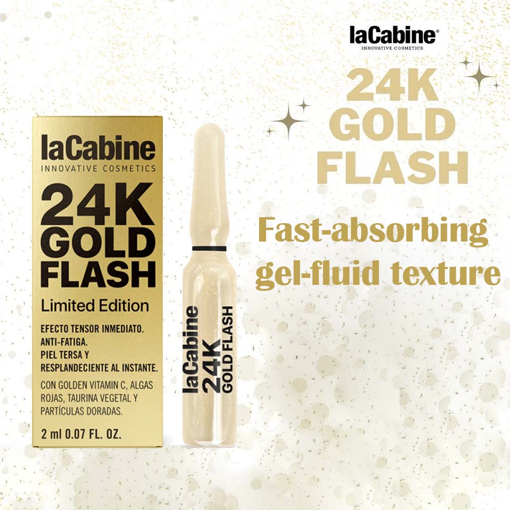LaCabine 24K Gold Flash 2ml Golden Facial Serum Ampoules For Instant Glowing Skin, Limited Edition, Pack of 1's