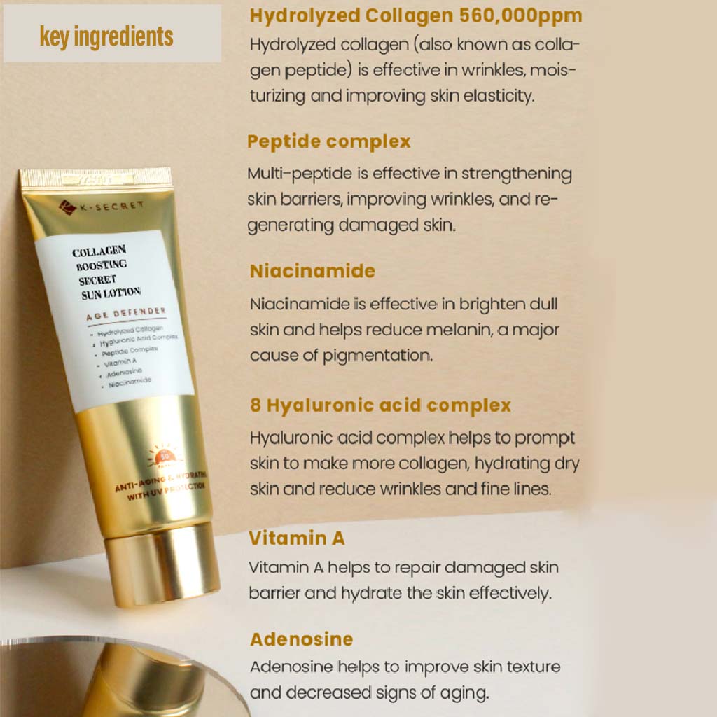 K-Secret Collagen Boosting Secret Age Defender Sun Lotion With SPF 50+ & PA++++ 60ml