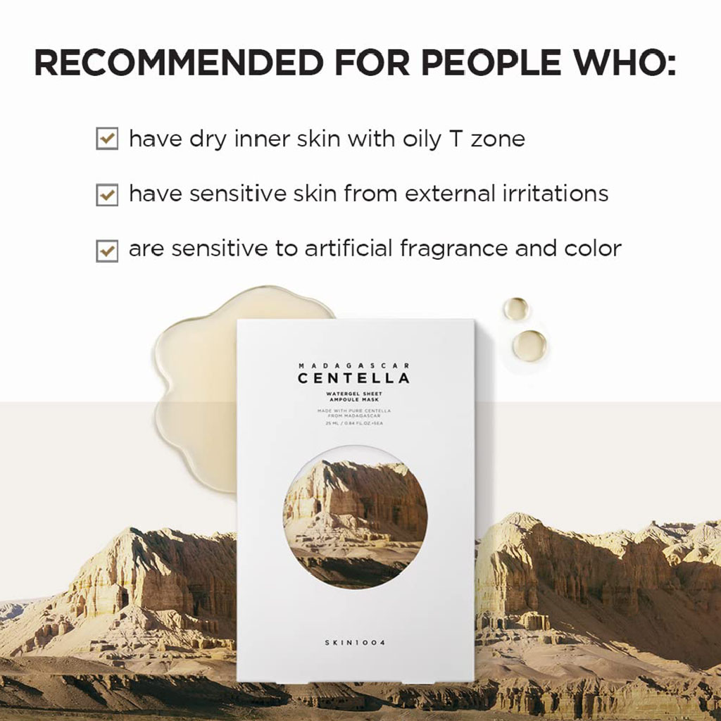 Skin1004 Madagascar Centella Watergel Sheet Ampoule Facial Mask, Pack of 25ml x 5's