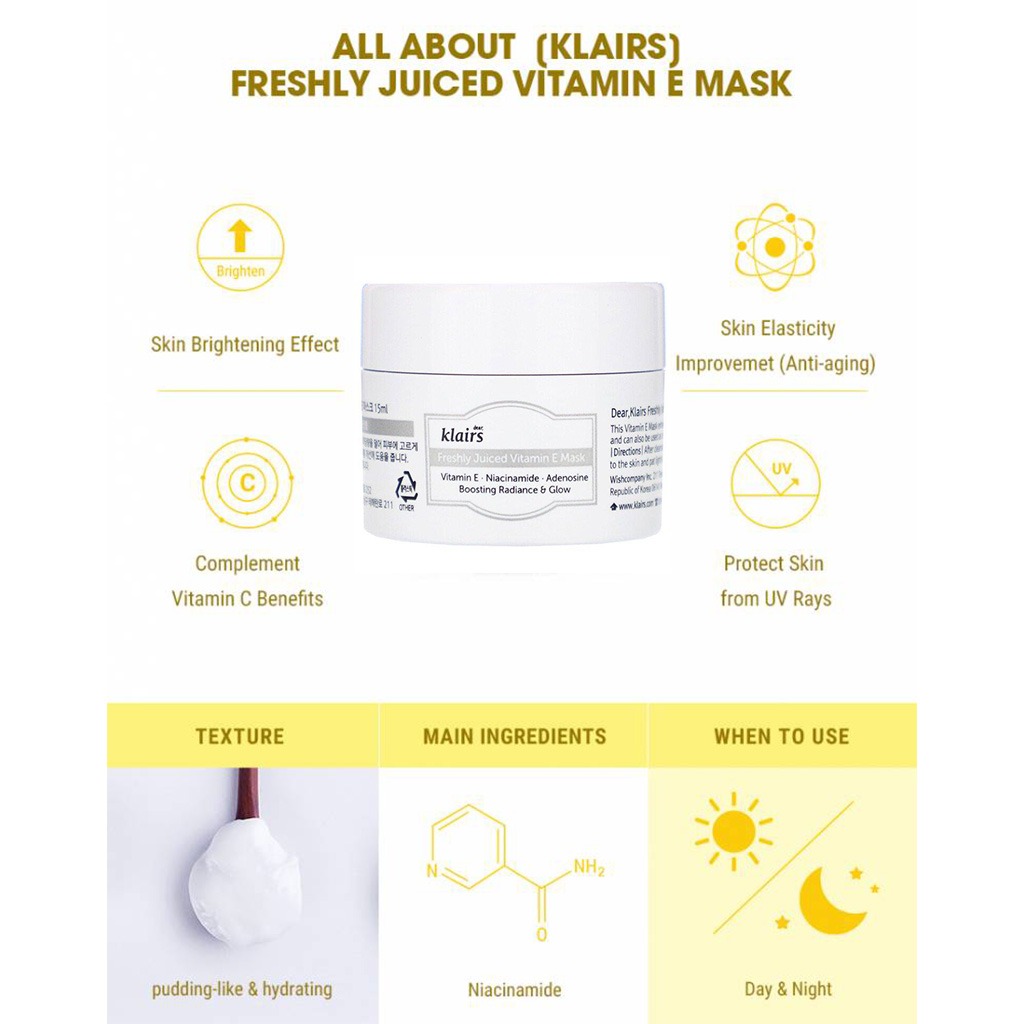 Dear Klairs Freshly Juiced Vitamin E Radiance Booster Face Mask 15ml