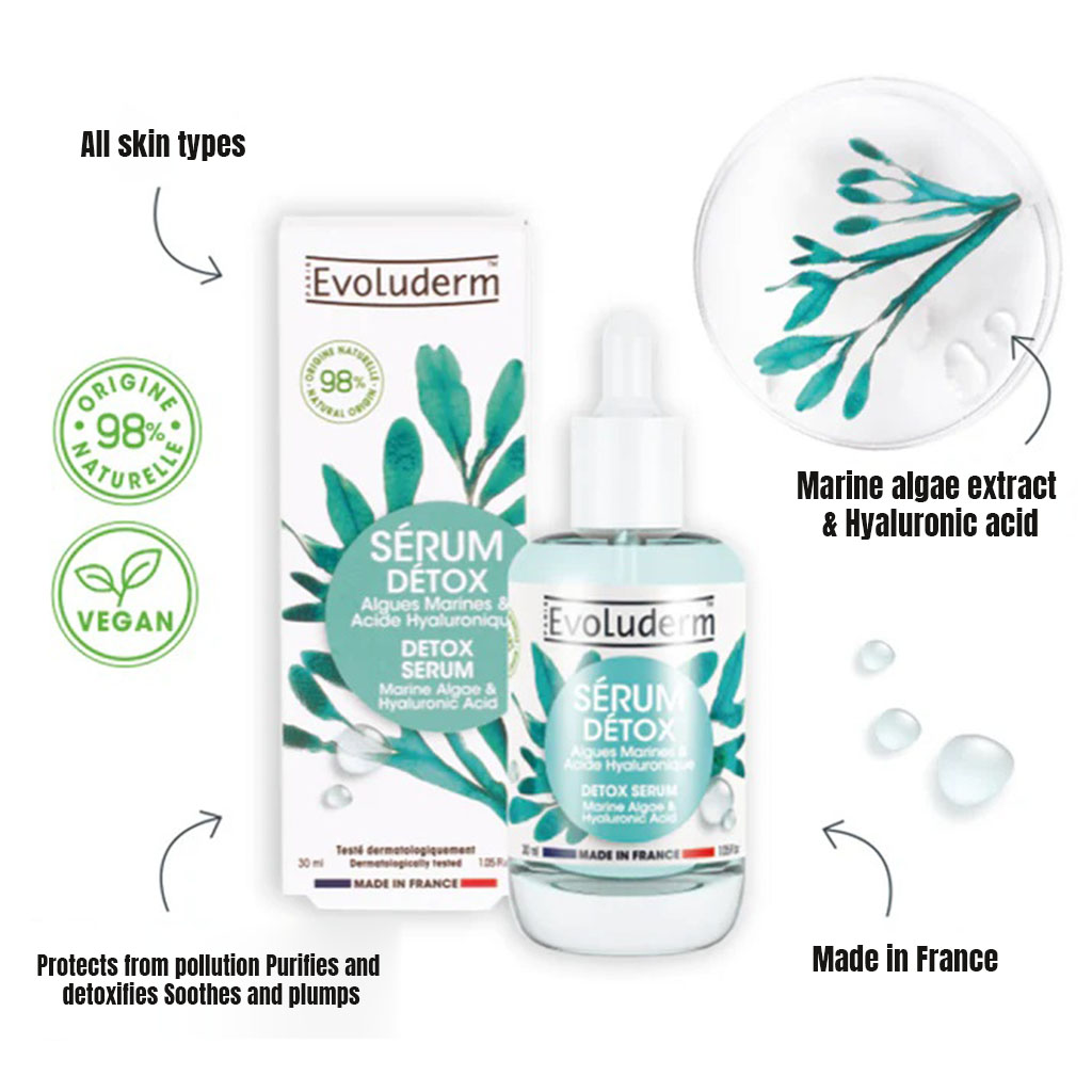 Evoluderm Detox Serum With Marine Algae & Hyaluronic Acid For Detoxifying & Hydration 30ml 