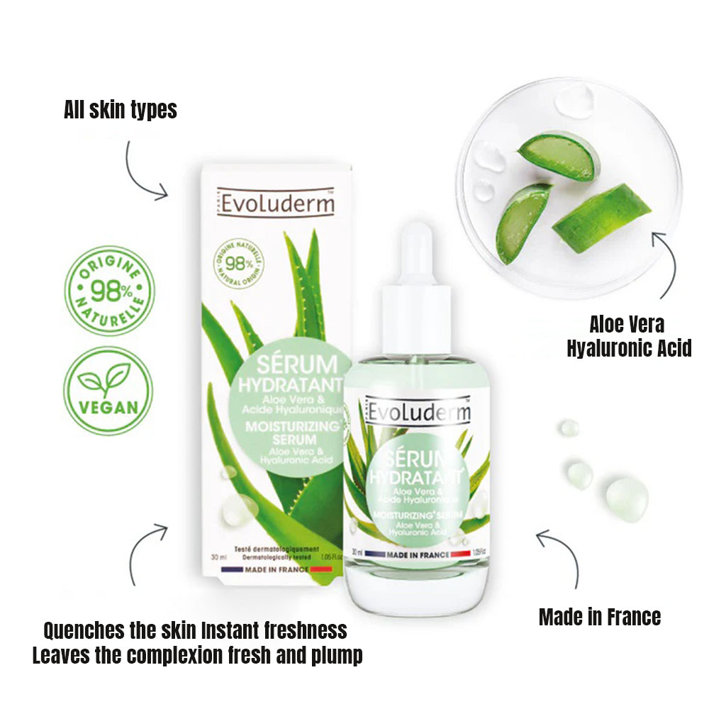Evoluderm Moisturizing Face Serum With Aloe Vera & Hyaluronic Acid For Skin Hydration 30ml