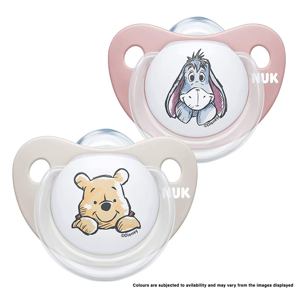 NUK Disney Winnie The Pooh Trendline Silicone Soother For 0-6 Months Baby, Assorted Pack of 2's