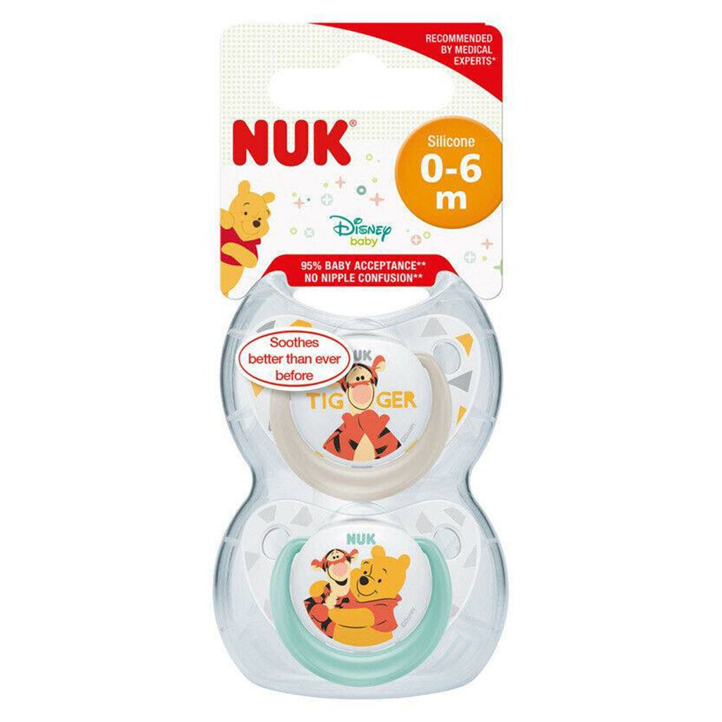NUK Disney Winnie The Pooh Trendline Silicone Soother For 0-6 Months Baby, Assorted Pack of 2's