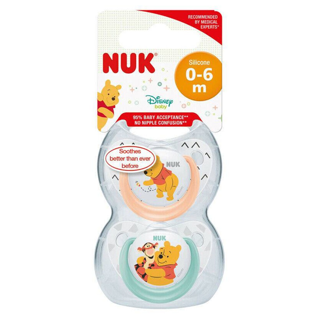 NUK Disney Winnie The Pooh Trendline Silicone Soother For 0-6 Months Baby, Assorted Pack of 2's