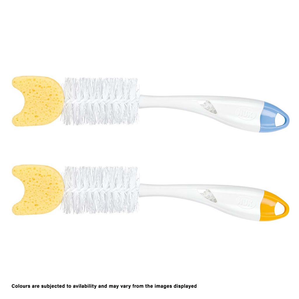 Nuk 2-In-1 Soft Baby Bottle Brush With Teat Brush And Sponge Top, Assorted Pack of 1's