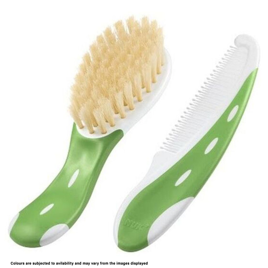 Nuk Baby Hairbrush With Comb For Sensitive Baby Skin, Assorted Pack of 2 Pieces