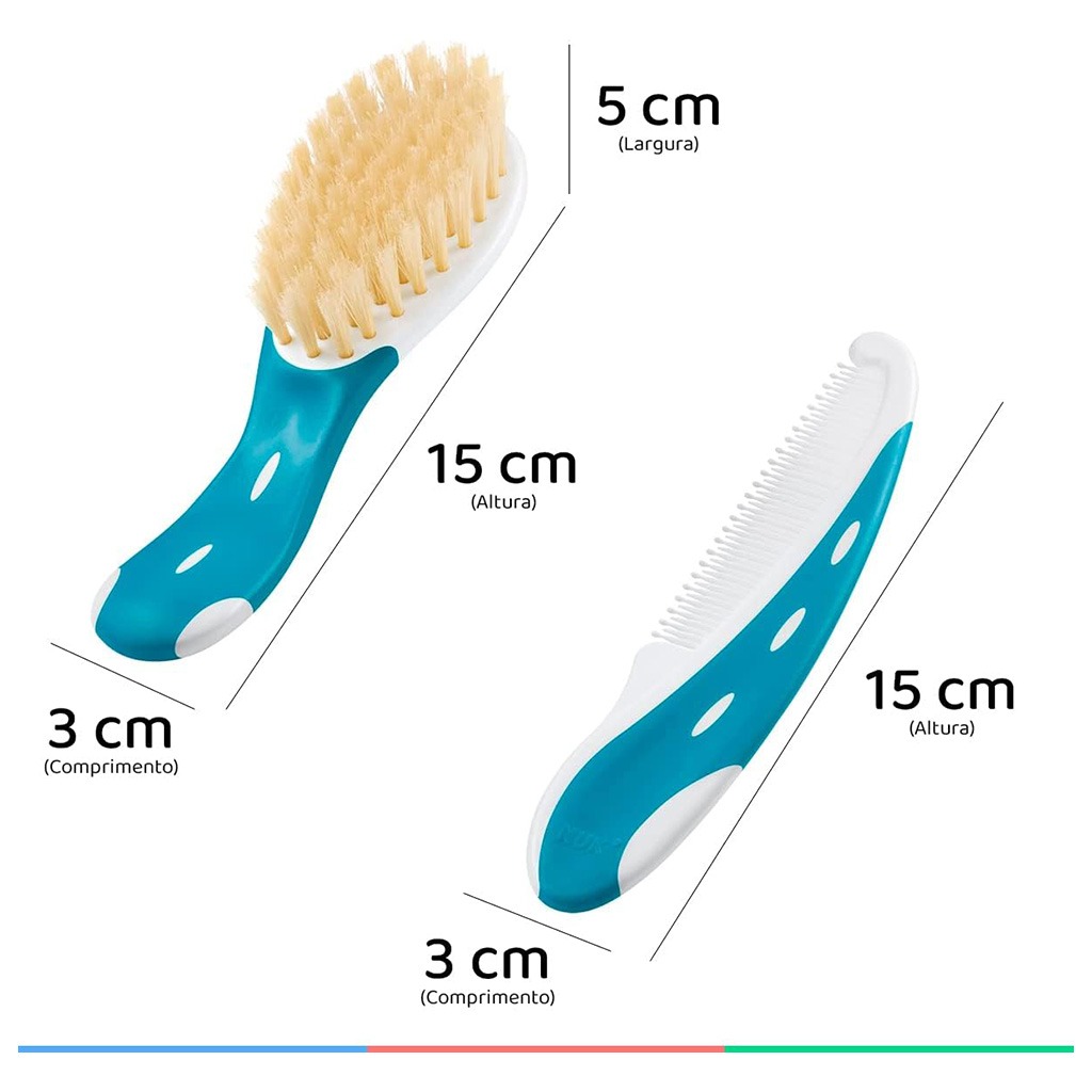 Nuk Baby Hairbrush With Comb For Sensitive Baby Skin, Assorted Pack of 2 Pieces