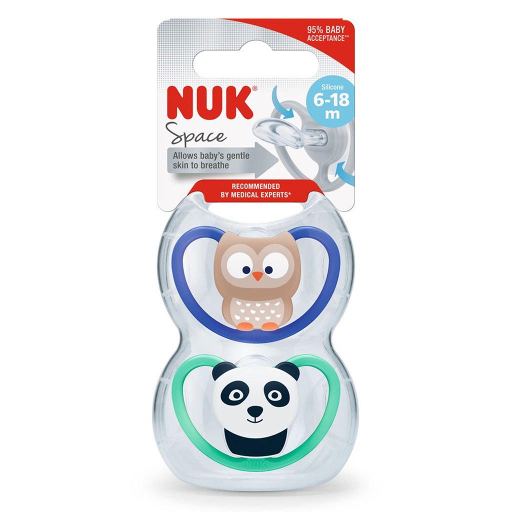 NUK Space Silicone Soothers For 6-18 Months Baby, Assorted Pack of 2's