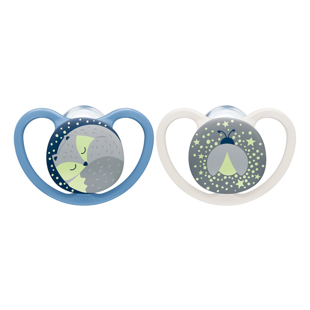 NUK Space Night Silicone Soothers For 0-6 Months Baby, Assorted Pack of 2's