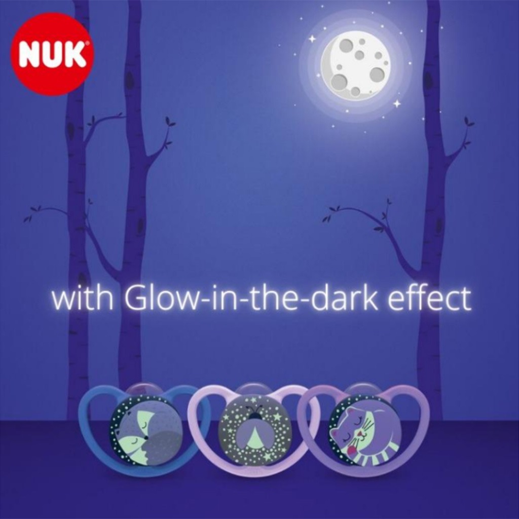 NUK Space Night Silicone Soothers For 0-6 Months Baby, Assorted Pack of 2's