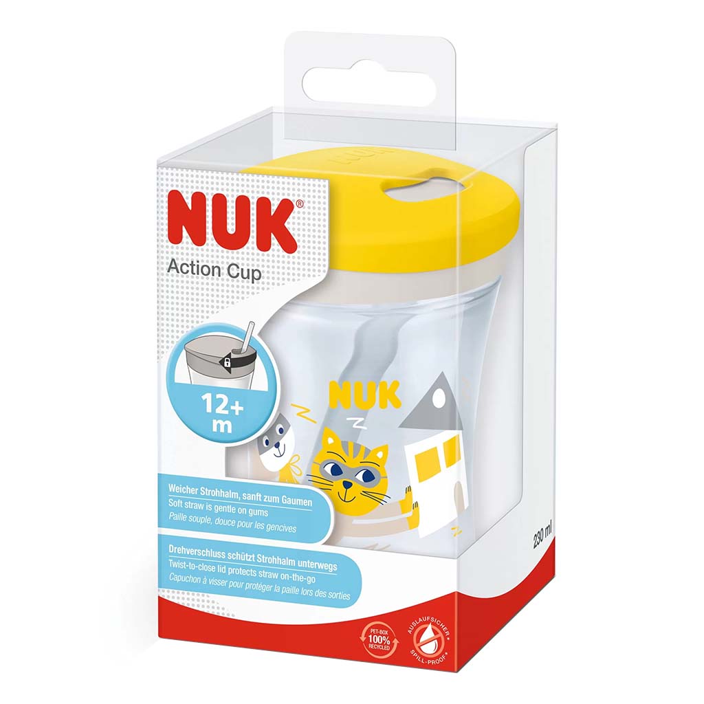 Nuk 230ml Action Cup With Soft Drinking Straw For 12 Months+ Toddler, Assorted Pack of 1's