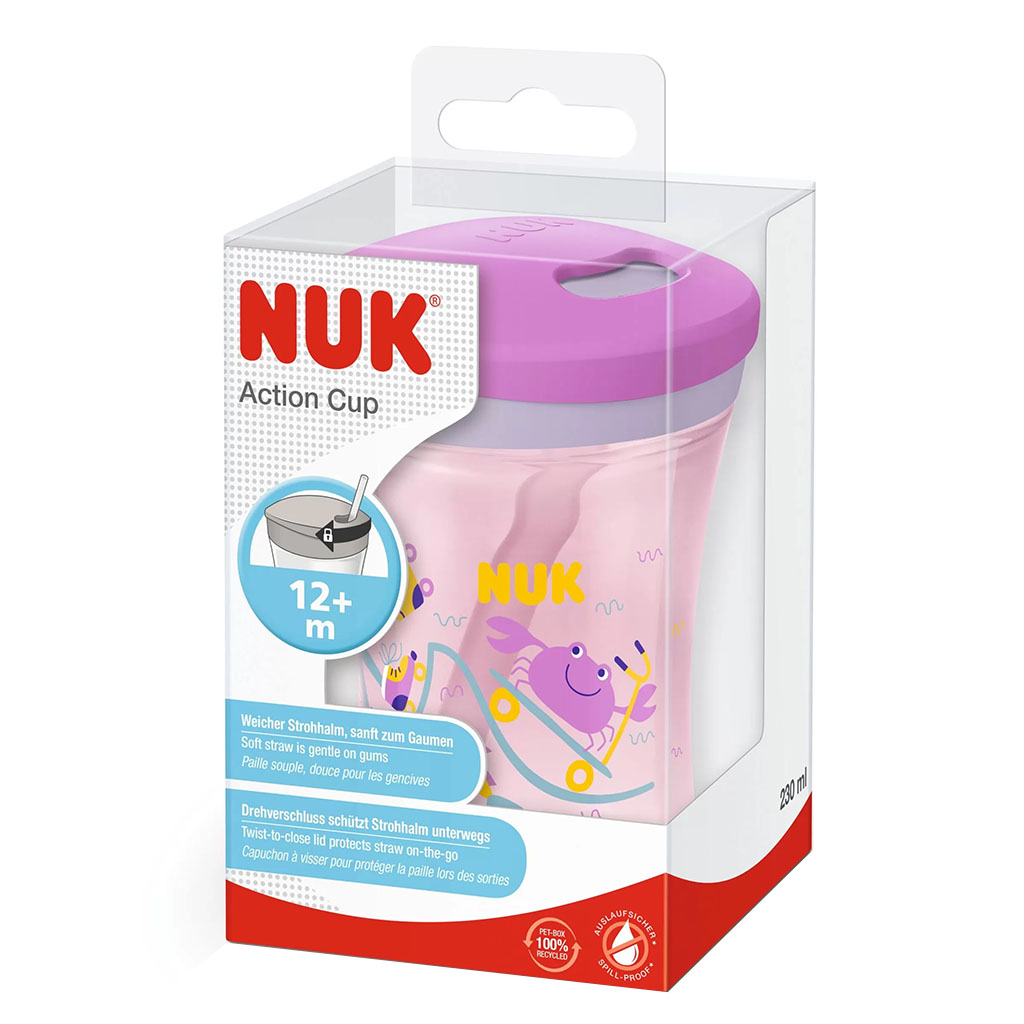 Nuk 230ml Action Cup With Soft Drinking Straw For 12 Months+ Toddler, Assorted Pack of 1's
