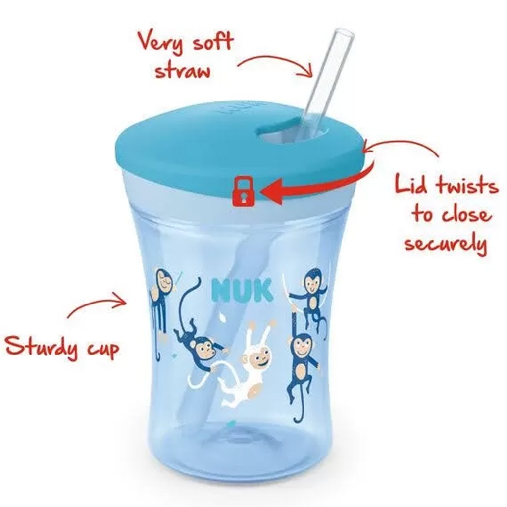 Nuk 230ml Action Cup With Soft Drinking Straw For 12 Months+ Toddler, Assorted Pack of 1's
